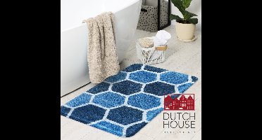 Dutch House Badmat Rennes - Badmat 60x90cm - Blauw - Antislip - Badmatten - Anti Slip Douchemat - Badkamer Mat - Snel Absorberend - Snel Drogende Badmat