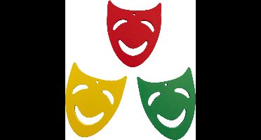 Houten maskers decoratie rood/geel/groen 9x11cm