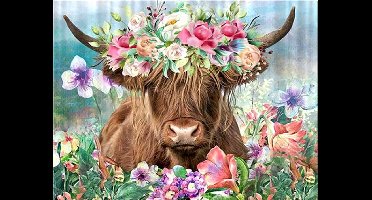 Buffel met bloemen 40x50 - Diamond painting - compleet pakket - volledig beplakt - ronde steentjes