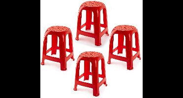 PlasticForte Zit krukjes - 4x - rood - kunststof - 37 x 37 x 46 cm - extra zitplaatsen