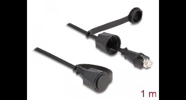 Delock Network Cable RJ45 plug to RJ45 plug Cat.6 STP with protective cap outdoor IP68 dust- and waterproof black 1 m