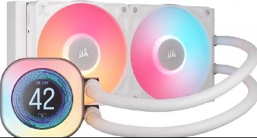 Corsair AIO iCUE LINK TITAN 240 RX LCD White - Vloeistofkoelsysteem processor 240 mm radiator - voor Intel LGA 1851, 1700 - AMD AM5, AM4 - 2x high-performance RX120 RGB fans - wit