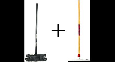 Synx Tools Binnenbezem Zwart + Vloertrekker Kunststof 35cm met Steel 120cm – Zaalveger – Vloerreiniger – Natuurrubber – Zachte bezem met steel 130cm