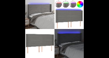 vidaXL Hoofdbord LED 163x16x118/128 cm stof donkergrijs - Hoofdbord - Hoofdborden - Hoofdeinde - Houten Hoofdbord