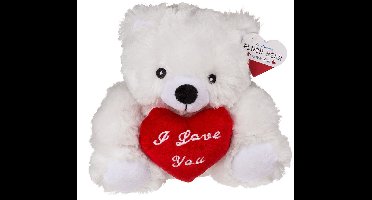 Knuffelbeertje met hart - wit - pluche - 22 cm - valentijnsdag - i love you - cadeau