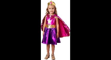 Joya Kids® Metallic Verkleedjurk met cape en kroon Roze & Paars | Prinsessencape | Cape Set | Superheldin Ster jurk met cape | Super Jurk | Prinses | Meisje Verkleedset | Carnvalskleding Meisjes | Met Kroon & cape | Maat 130