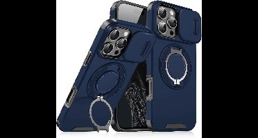 Hoesje Geschikt voor iPhone 16 Pro Max hoesje Blauw backcover met Met Draaibare Ring Houder en camera bescherming