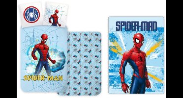 Spiderman Light Blue kinderbedovertrek en fleece deken