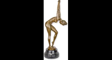 Vrouwelijk naakt wat zich uitrekt - Bronzen beeld - erotische sculptuur - 58,1 cm hoog