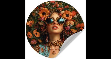 WallCircle® - Behangcirkel 30x30 cm - Muurstickers Vrouwen - Bloemen - Modern - Bril - Abstract - Muurcirkel woonkamer - Wandcirkel slaapkamer - Kamer decoratie zelfklevend - Muurdecoratie accessoires