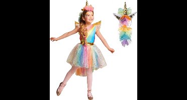 Joya Kids® Regenboog Eenhoorn Verkleed Jurk Set | Unicorn Jurk kostuum | Prinsessen jurk verkleedjurk + Haarband | Maat 128-134 - L | Cadeau meisje
