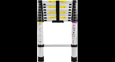 Zylo® Telescopische Ladder - Telescopische Vouwladder - Uitschuifbare ladder - 150 kg Capaciteit - 2.6m - 47x13x260cm - Zilver