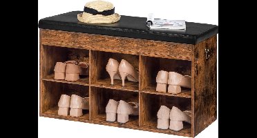 Schoenenbankje met zitkussen - Schoenenkastje - Halbank met opbergruimte - Halbank - Met 6 Compartimenten