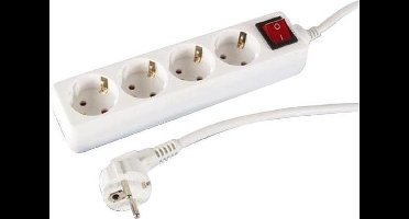 Tafelcontactdoos 4-voudig 45gr RA+schakelaar wit (3mtr)