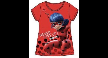Miraculous Ladybug shirt - Never give up - rood - maat 98/104 (4 jaar)