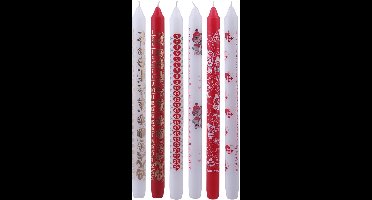 Adventkaarsen, H: 30 cm, d 22 mm, rood, wit, 24 stuk/ 1 doos