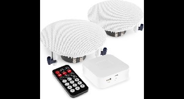 Speakers voor buiten - Muziekinstallatie met versterker met Bluetooth en 2 plafondspeakers - Ideaal voor terras, overkapping, etc.