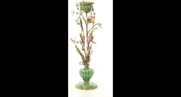 Kandelaar Gaudi stijl - tafeldecoratie - Porseleinen plant - Bronzen elementen - 64 cm hoog