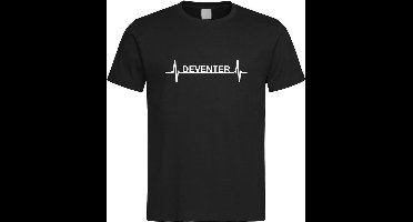 Zwart T-Shirt met “ Deventer hartslag “ print Wit Size M
