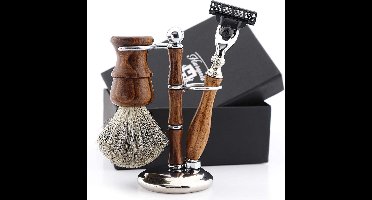 Houten Vintage Scheerset - Klassiek retro scheermesje met originele en driehoek patroon veiligheidsscheermes (Shaving Set)