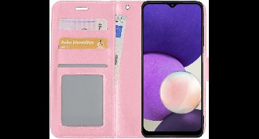Hoesje - Met Pasjeshouder - Geschikt voor Samsung Galaxy A22 4G - Luxe Bookcase Portemonee - Flip Case - Kunstleer Book Case - Flipcase - Book Cover - Walletcase - Portemonneehoes - Lichtroze