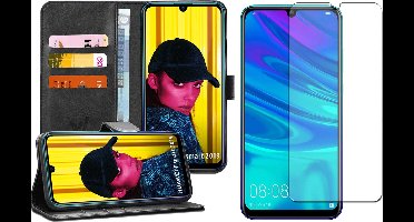 Hoesje geschikt voor Huawei P Smart 2019 - Book Case Kunstleer Wallet Zwart + Screen Protector Glas