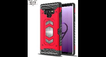Ntech Geschikt voor Samsung Galaxy Note 9 Luxe Armor Case met Pashouder - Rood
