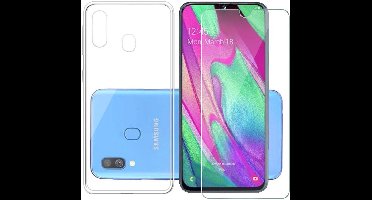 Ntech Hoesje Geschikt Voor Samsung Galaxy A40 Hoesje Transparant TPU Siliconen + Screenprotector Gehard Glas