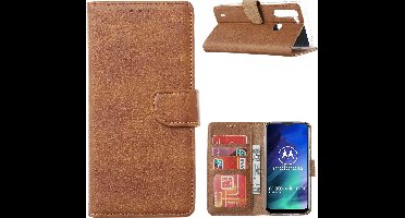 Hoesje geschikt voor Motorola Moto One Fusion Hoesje met Pasjeshouder booktype case - Bruin