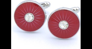 Manchetknopen - Rood Rond met Witte Steen