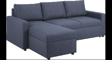 Sander slaapbank met chaise longue, opbergruimte en uittrek blauw.