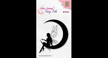 FTCS036 stempel Nellie Snellen - Clearstamp silhouette - Fairy serie - elf on the moon - fee zittend maan