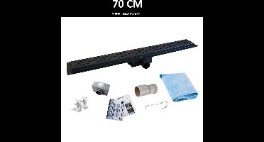 Mat Zwarte RVS Douchegoot Flens met Uitneembaar Sifon 70x7cm 6,7cm Diep MAT ZWART ROOSTER