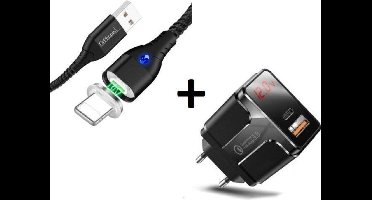 DrPhone OPS 2 - Quick Charge 18W Thuislader + 2 Meter Magnetische Lightning 3A  kabel - Geschikt voor iOS Smartphones/Tablets - Led Lightning - USB oplader