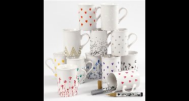 Glas- & Porseleinstiften, lijndikte 1-2 mm, semi-dekkend, diverse kleuren, 12 stuk