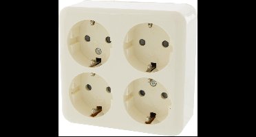 Contactdoos Opbouw 4Voudig Randaarde Vierkant - Creme