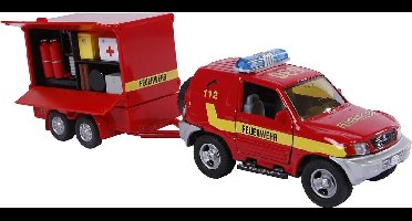 2-play Duitse Brandweer Met Aanhangwagen Diecast 25 Cm Rood