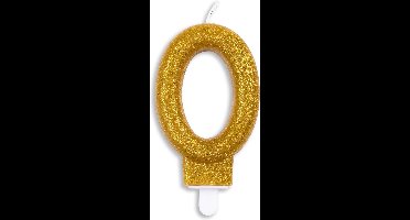 Cijfer kaars glitter goud nr. 0