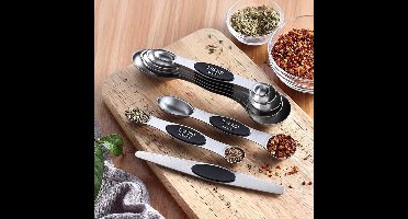 8 Stuks Magnetische Meting Theelepel Eetlepel voor Droge en Vloeibare Ingrediënten Roestvrijstalen Dubbele Kop Maatlepel