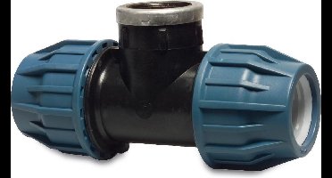 Jason T-stuk 90° PP 50 mm x 1 1/2" x 50 mm knel x binnendraad x knel 16bar zwart/blauw DVGW/KIWA/WRAS/SVGW