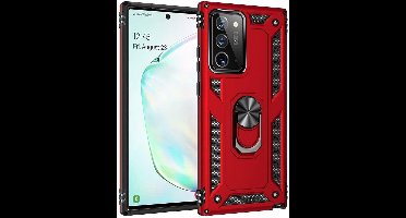 Anti-Shock Hybrid Ring Armor Hoesje Geschikt voor: Samsung Galaxy Note 20 - rood