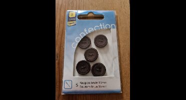 5 Knopen bruin 15mm Sorbo