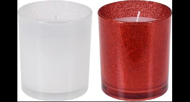Kaars- glas - glitterglas - kaarsen set - kerst - kerstverlichting - kerstcadeau - per 4 stuks