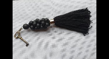 Bazar Bizar - Sleutelhanger - Zwart - Houten kralen -  Cadeautje - Trend
