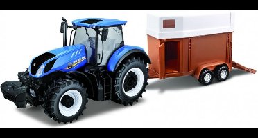 Bburago NEW HOLLAND T7.315 TRACT +TRAILER blauw schaalmodel 1:32