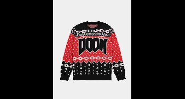 Doom - Knitted Kersttrui - S - Rood/Zwart