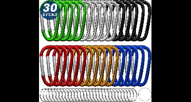 30-Delig 50mm Multikleur Karabijnhaken Set met 30 Sleutelringen Sleutelhangers - Musketonhaak voor Volwassenen - D Carabiners - Karabijn haak Keychain - Klein Karabijnsluitingen en ringetjes - DIY Hobby Musketon Sluiting - Mini Karabiners