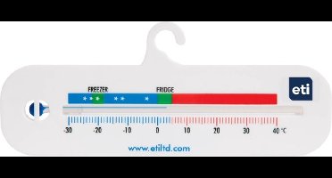 ETI - Horizontale Koelkast/Diepvries Thermometer - -30 tot +40°C - Gekleurde Voedselveilige Zones - Kwikvrij