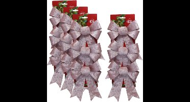 Gerimport kerstornamenten strikken - 12x st- velvet roze - 12x24 cm - kerstboomstrikjes