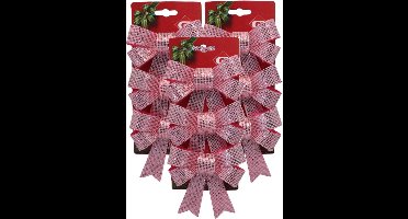 Gerimport kerstornamenten strikken - 12x st- roze - 12x13 cm - kerstboomstrikjes